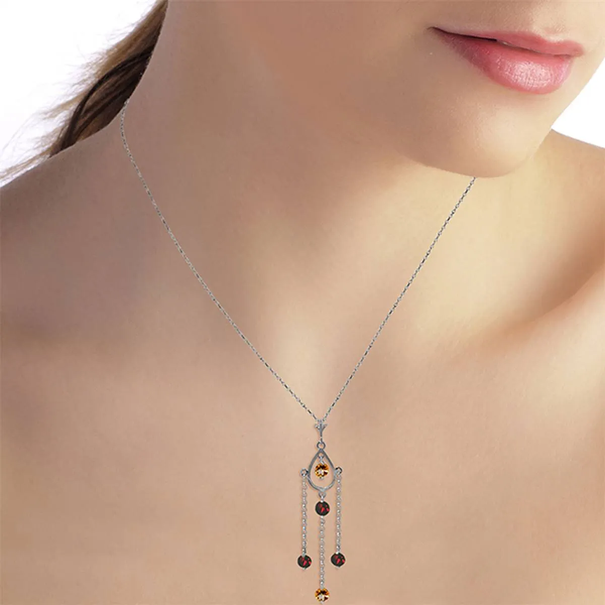 1.5 Carat 14K Solid White Gold Sweet Berry Citrine Garnet Necklace