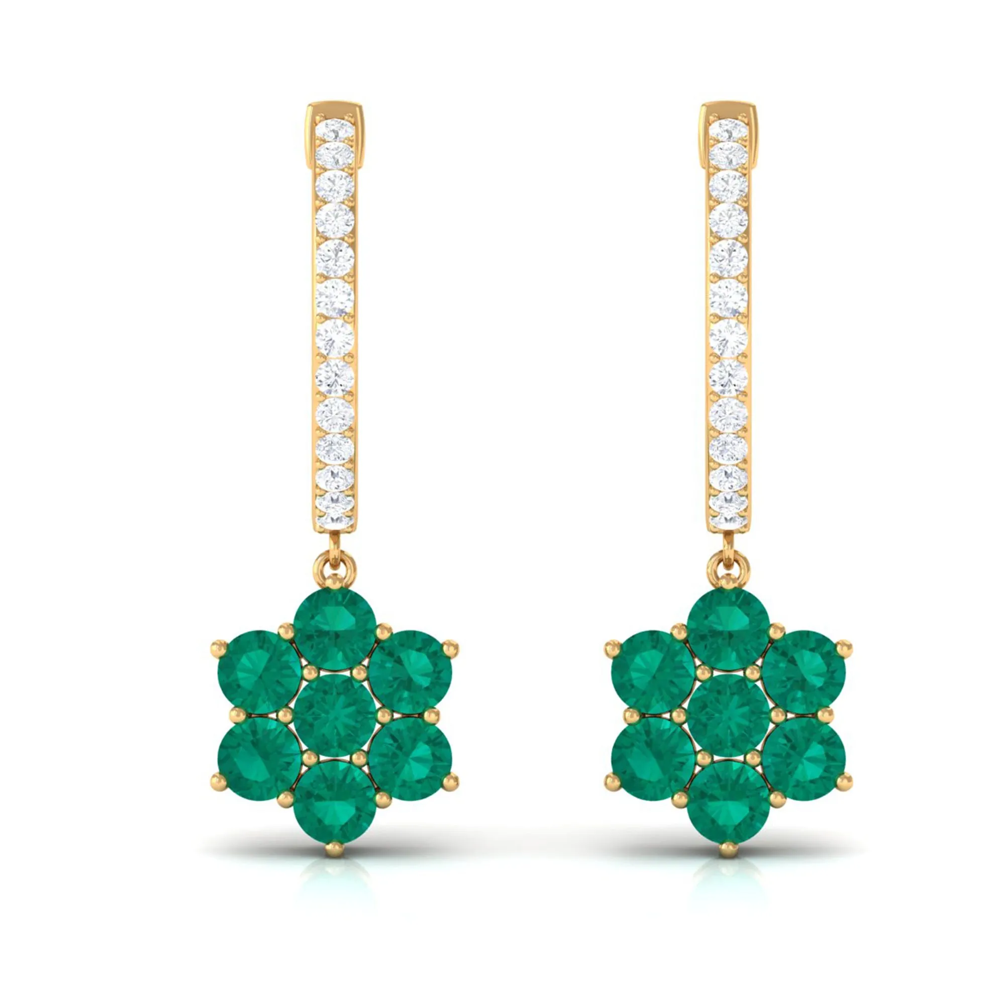 1.75 CT Emerald Floral Hoop Drop Earrings with Diamond Accent