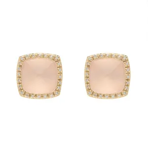 18ct Rose Gold Rose Quartz Diamond Square Earrings D