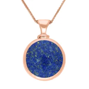 18ct Rose Gold Whitby Jet Lapis Lazuli Double Sided Round Dinky Fob Necklace
