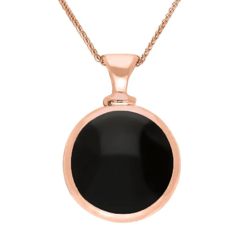 18ct Rose Gold Whitby Jet Lapis Lazuli Double Sided Round Dinky Fob Necklace