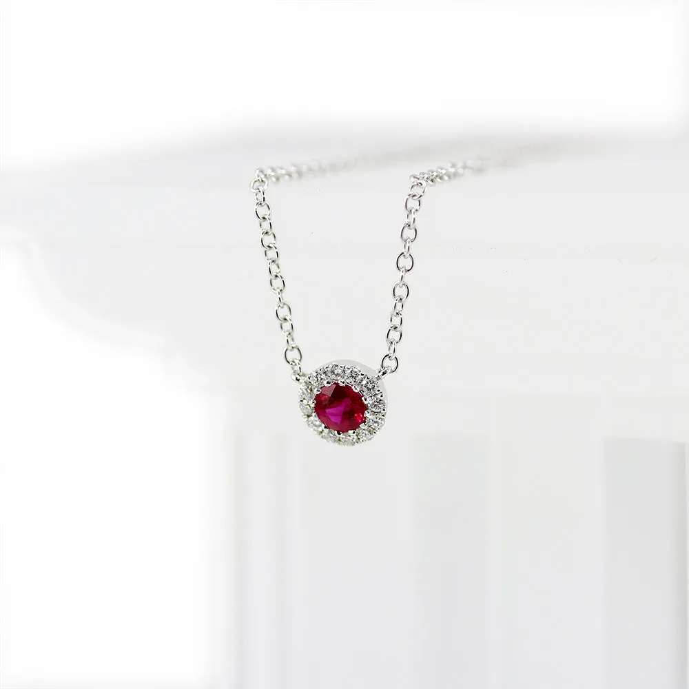 18ct White Gold 0.24ct Ruby and 0.10ct Diamond Necklace