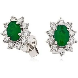 18ct White Gold Emerald & Diamond Flower Halo Earrings, 2.80ct, Verdant Blossom, 13mm, Gift box included