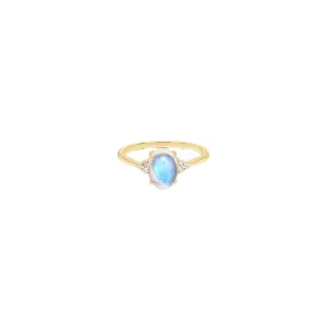 18K Gold Cabochon Moonstone Diamond Ring