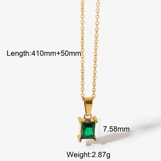18K Gold-Filled Emerald Square Pendant Necklace Set