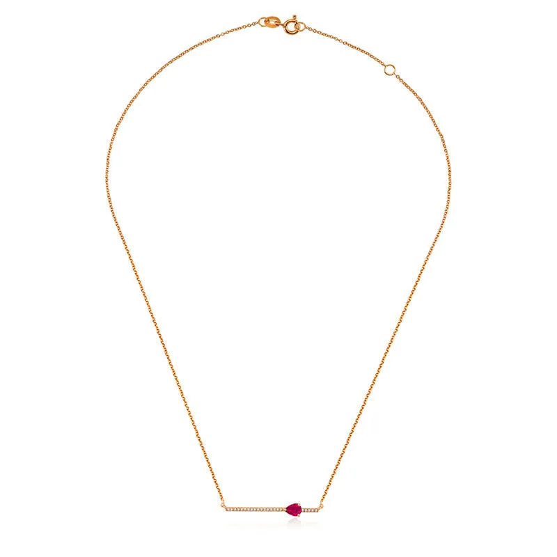 18k Gold Line Diamond Necklace with Drop Shape Ruby