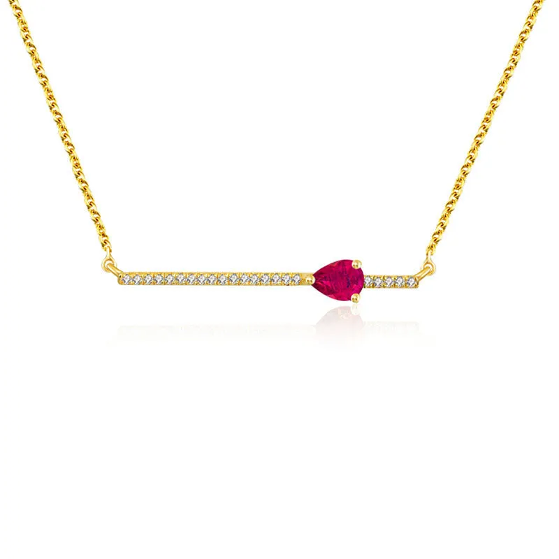 18k Gold Line Diamond Necklace with Drop Shape Ruby