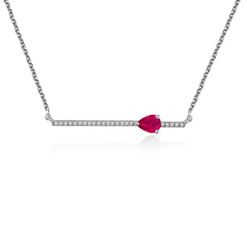 18k Gold Line Diamond Necklace with Drop Shape Ruby