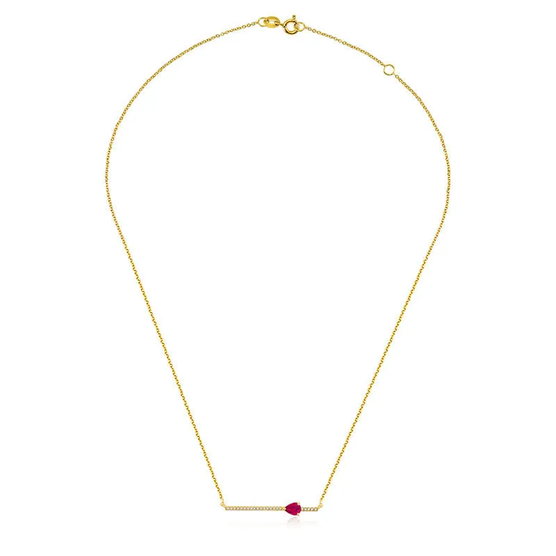 18k Gold Line Diamond Necklace with Drop Shape Ruby