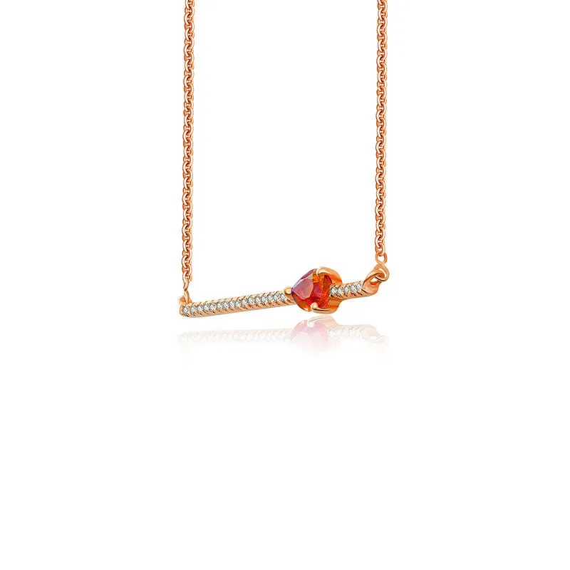 18k Gold Line Diamond Necklace with Drop Shape Ruby