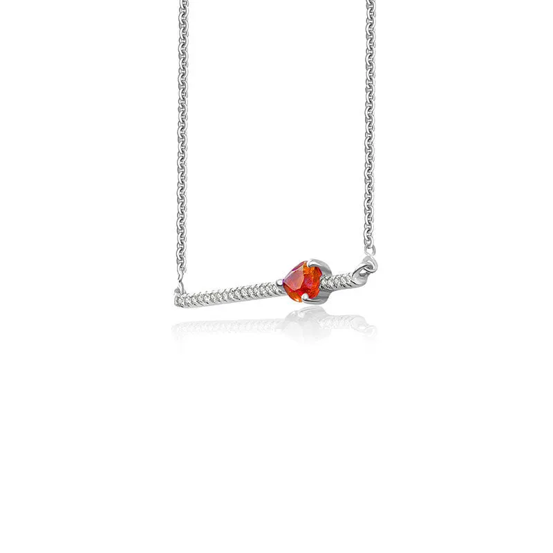 18k Gold Line Diamond Necklace with Drop Shape Ruby