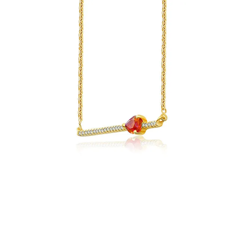 18k Gold Line Diamond Necklace with Drop Shape Ruby