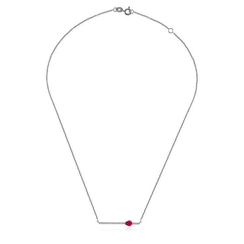 18k Gold Line Diamond Necklace with Drop Shape Ruby