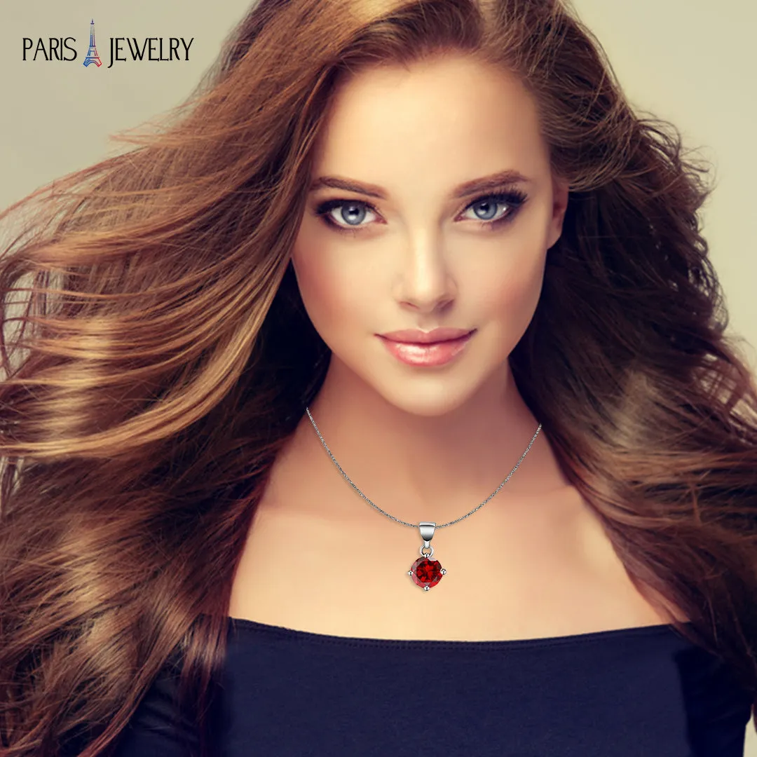 18K White Gold 1/2 Carat Created Ruby Round Stud Necklace Plated 18 inch