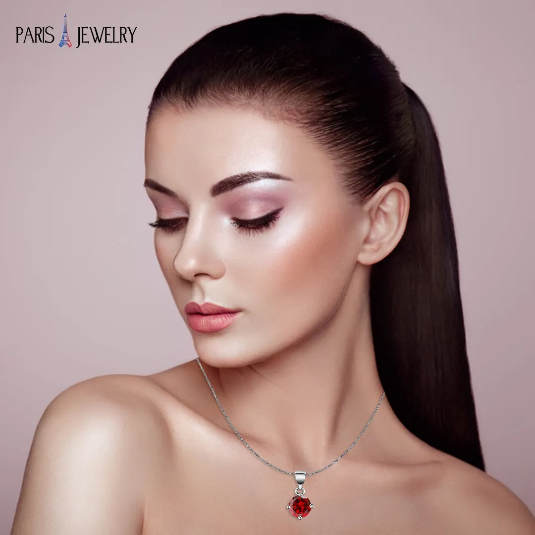 18K White Gold 1/2 Carat Created Ruby Round Stud Necklace Plated 18 inch