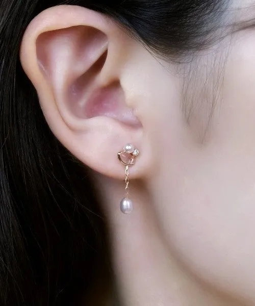 18K/10K Rose Gold Freshwater Pearl Swinging Earrings