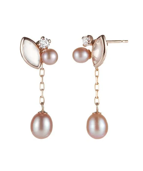 18K/10K Rose Gold Freshwater Pearl Swinging Earrings