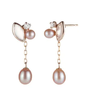 18K/10K Rose Gold Freshwater Pearl Swinging Earrings