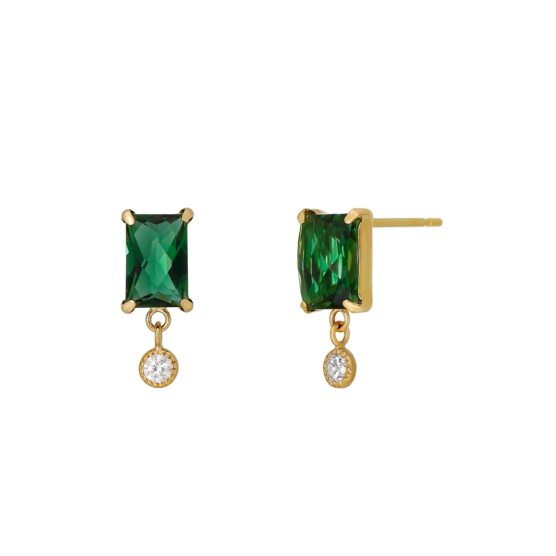 18K/10K Yellow Gold Green Quartz Short Swinging Earrings