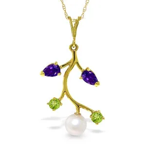 2.7 Carat 14K Solid Yellow Gold Cotton Field Amethyst Peridot Necklace