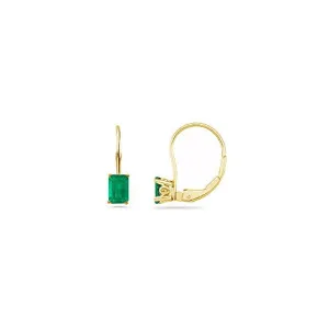 2.75-3.47 Cts of 8x6 mm AA Emerald Cut Natural Emerald Stud Earrings with Scroll Lever Backs in 14K Yellow Gold