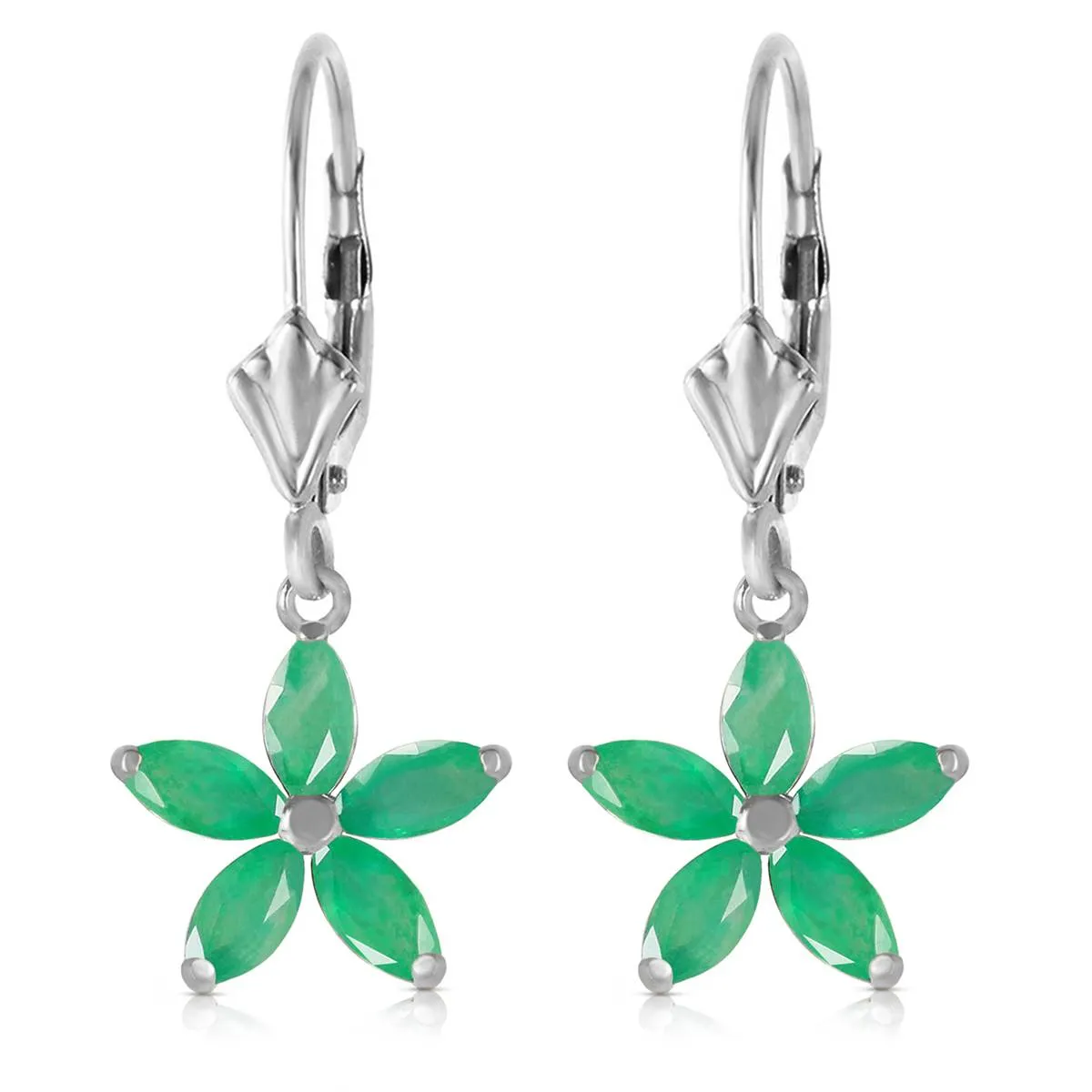 2.8 Carat 14K Solid White Gold Leverback Earrings Natural Emerald
