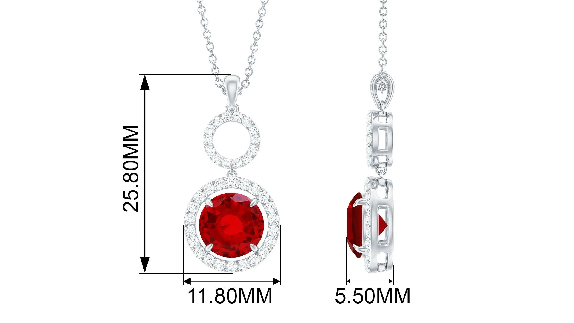 3 CT Created Ruby and Diamond Halo Dangle Pendant
