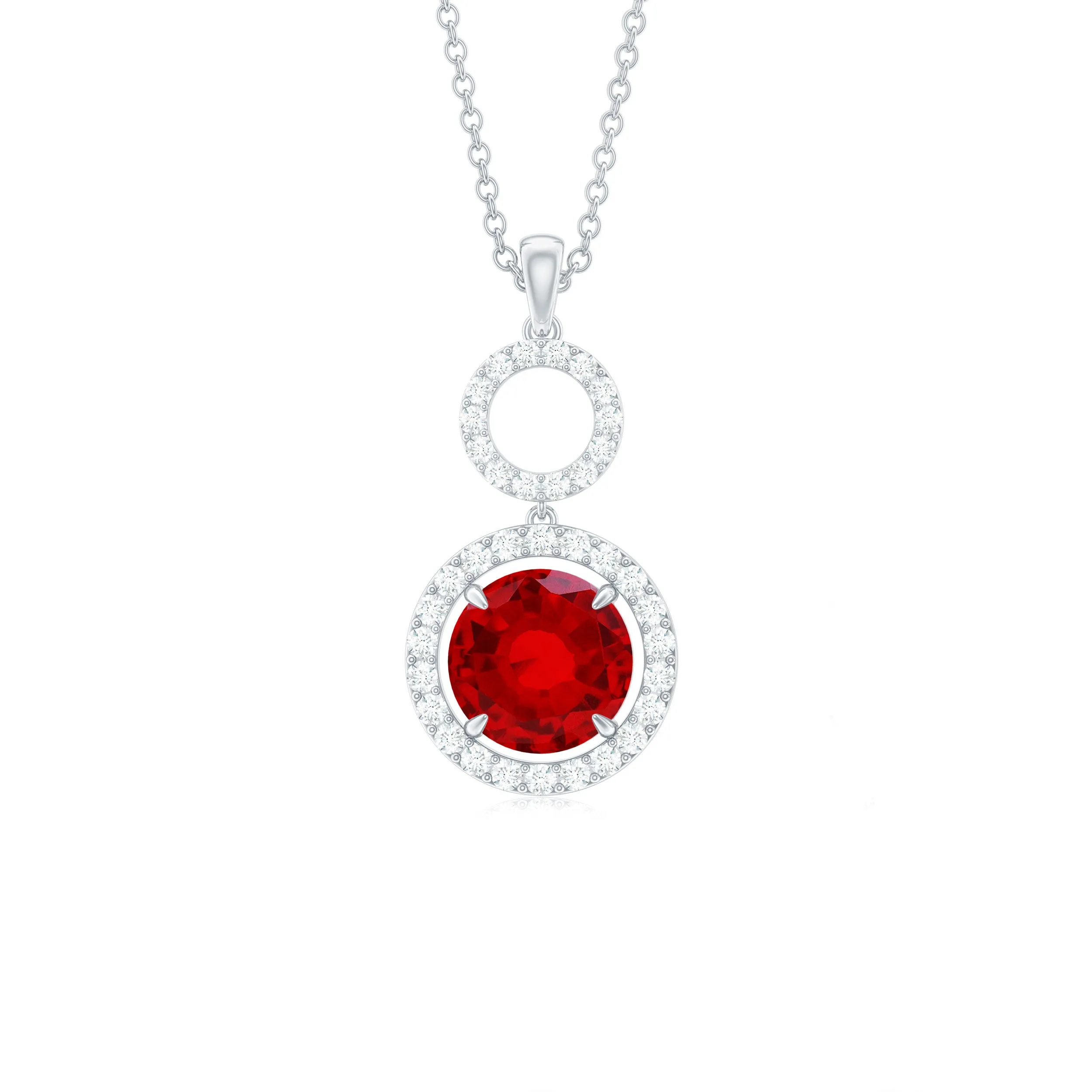 3 CT Created Ruby and Diamond Halo Dangle Pendant