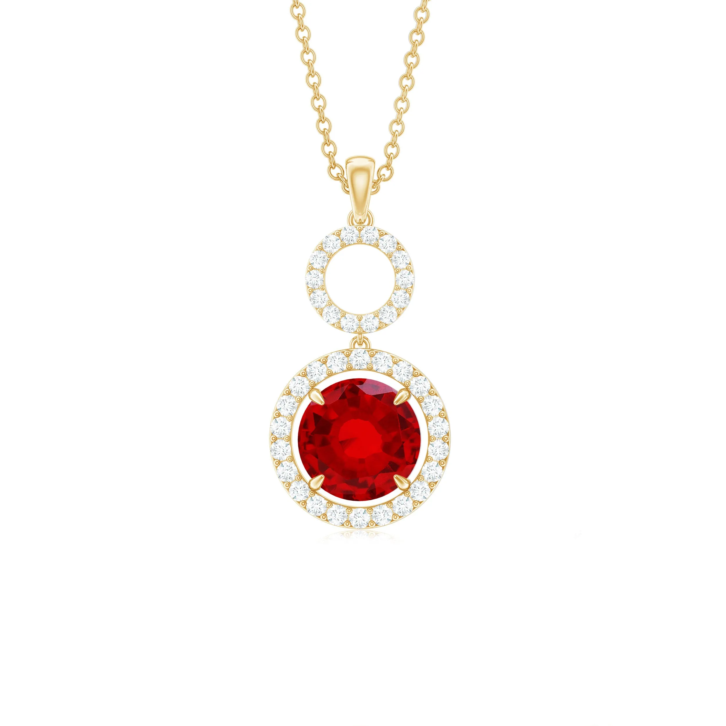 3 CT Created Ruby and Diamond Halo Dangle Pendant