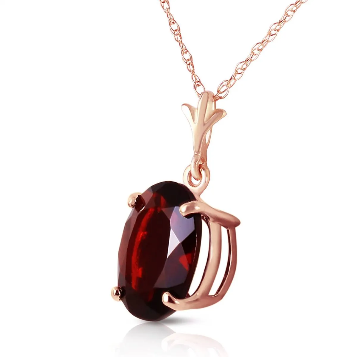3.12 Carat 14K Solid Rose Gold Solo Oval Garnet Necklace