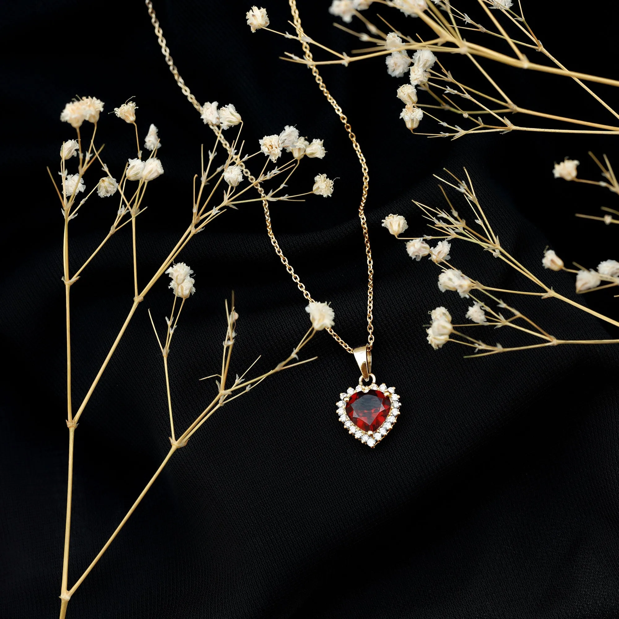 4.25 CT Garnet Heart Pendant Necklace with Moissanite Halo
