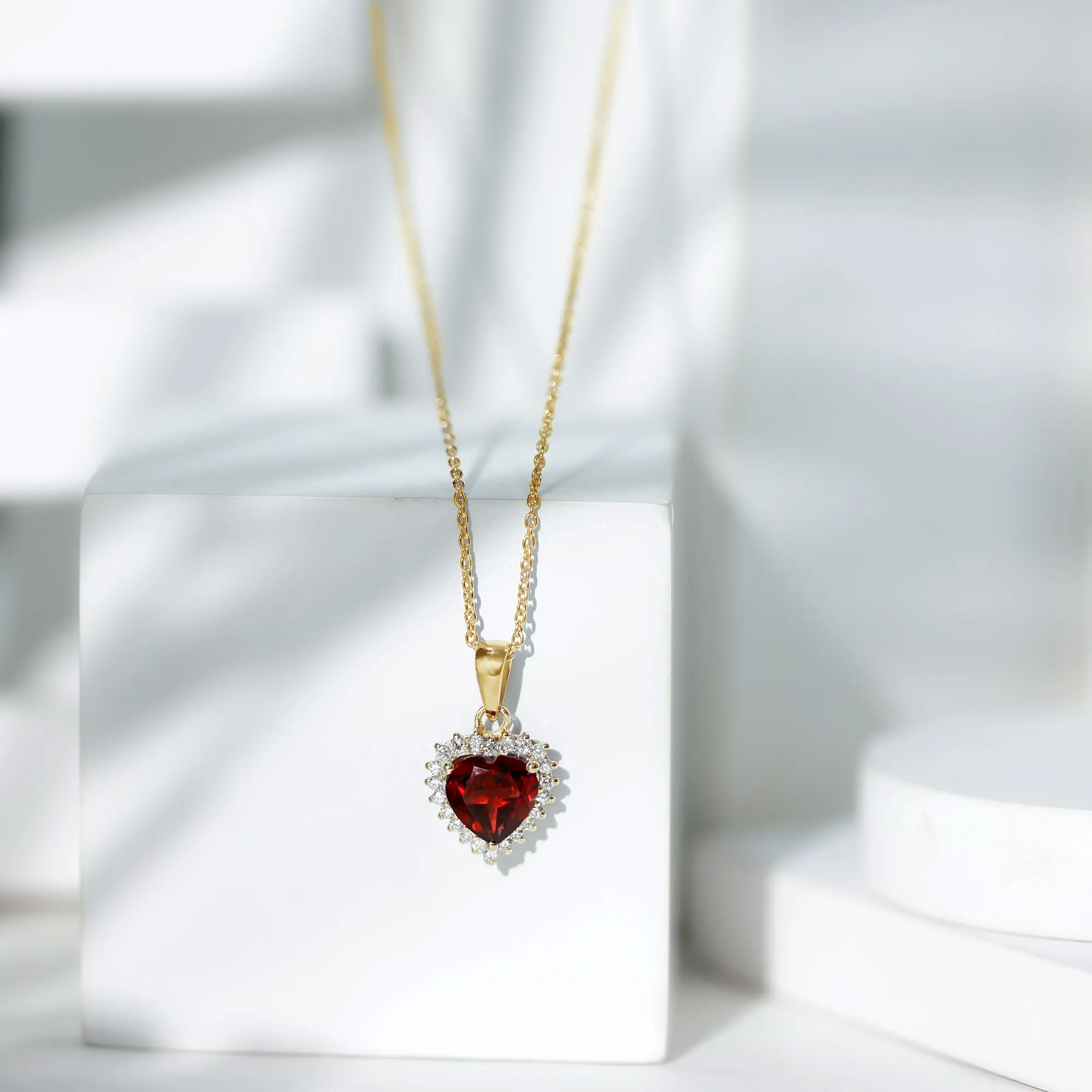 4.25 CT Garnet Heart Pendant Necklace with Moissanite Halo