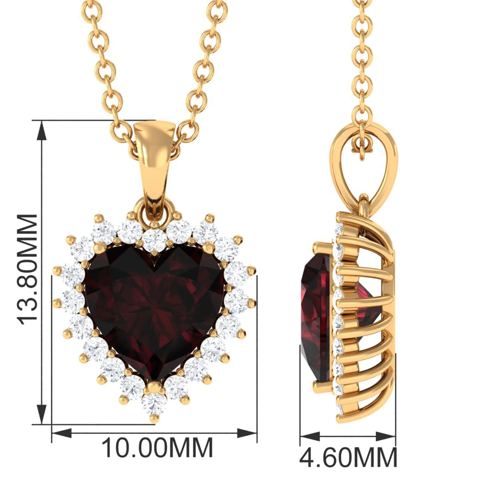 4.25 CT Garnet Heart Pendant Necklace with Moissanite Halo