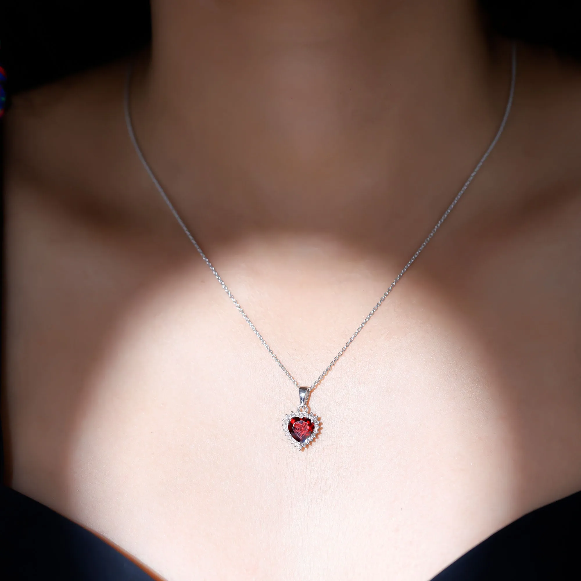 4.25 CT Garnet Heart Pendant Necklace with Moissanite Halo