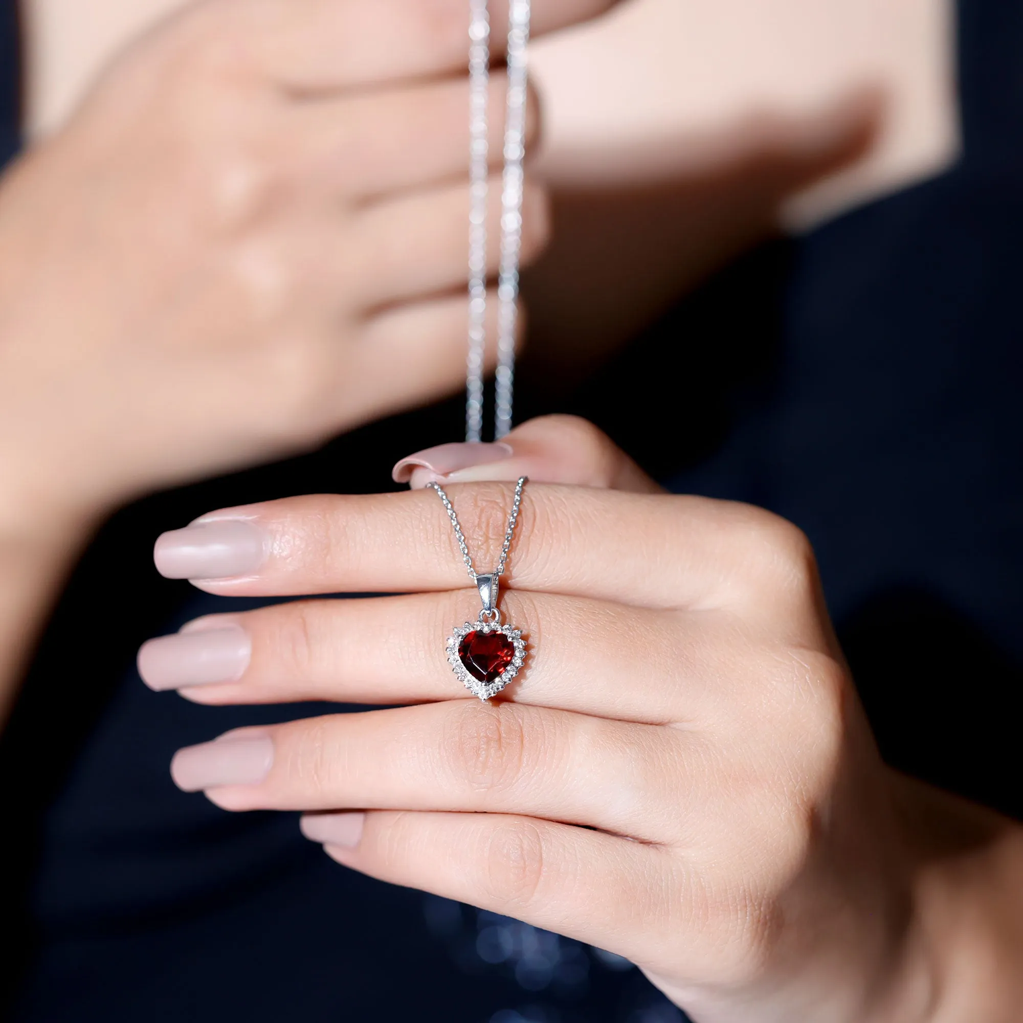 4.25 CT Garnet Heart Pendant Necklace with Moissanite Halo