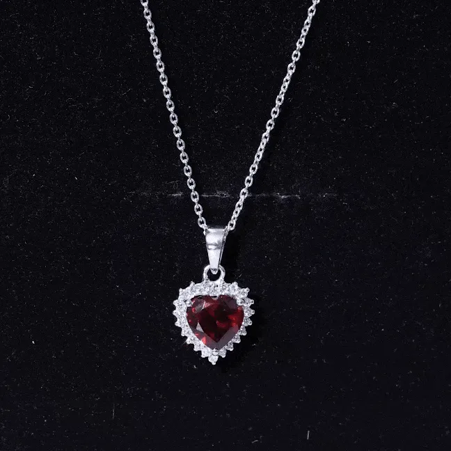 4.25 CT Garnet Heart Pendant Necklace with Moissanite Halo