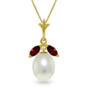 4.5 Carat 14K Solid Yellow Gold Necklace Natural Parl Garnet