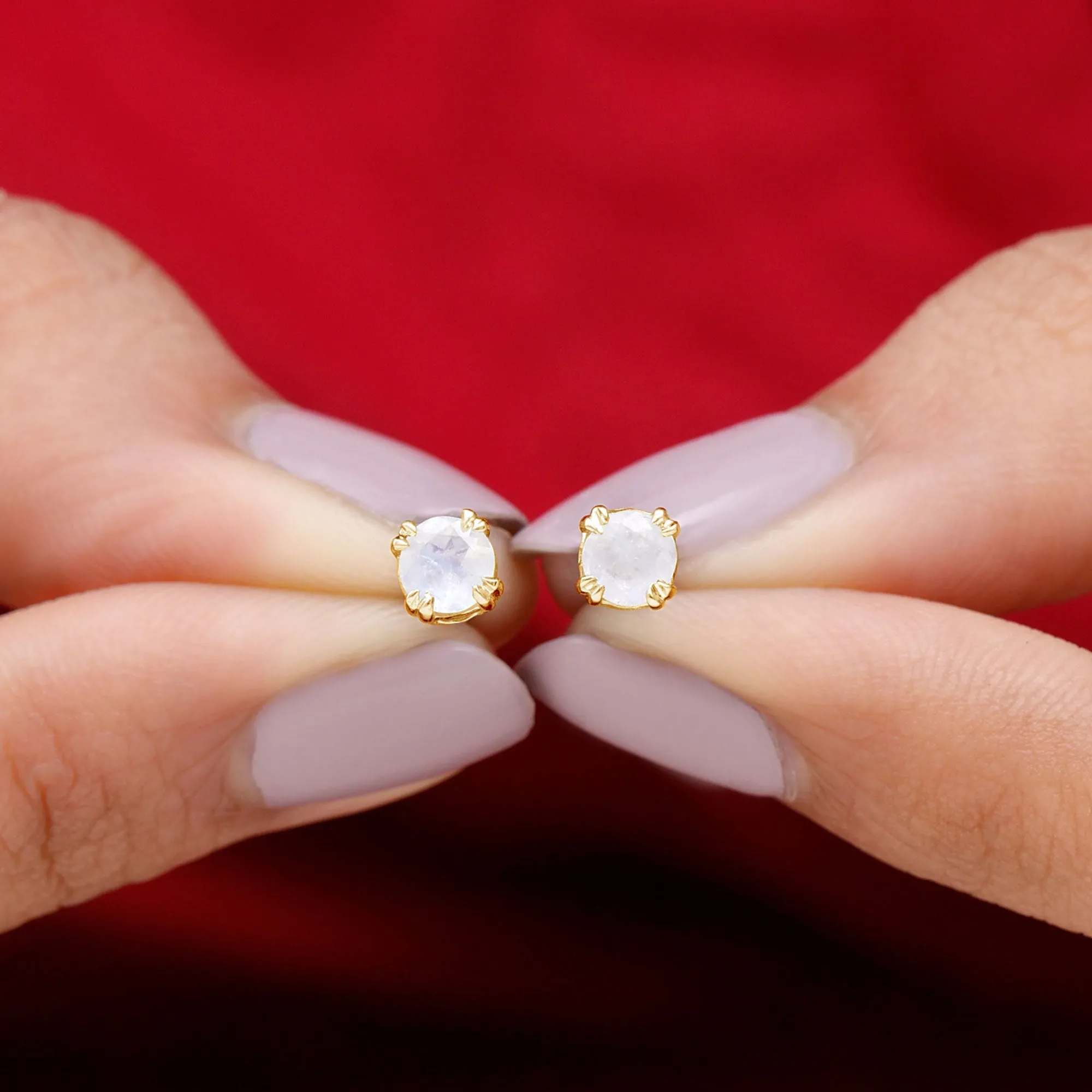 4.5 MM Moonstone Solitaire Stud Earrings in Double Claw Prong Setting