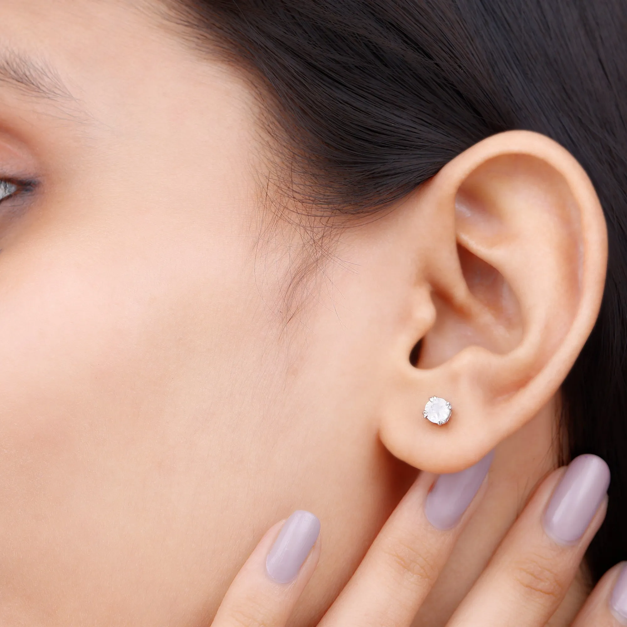 4.5 MM Moonstone Solitaire Stud Earrings in Double Claw Prong Setting