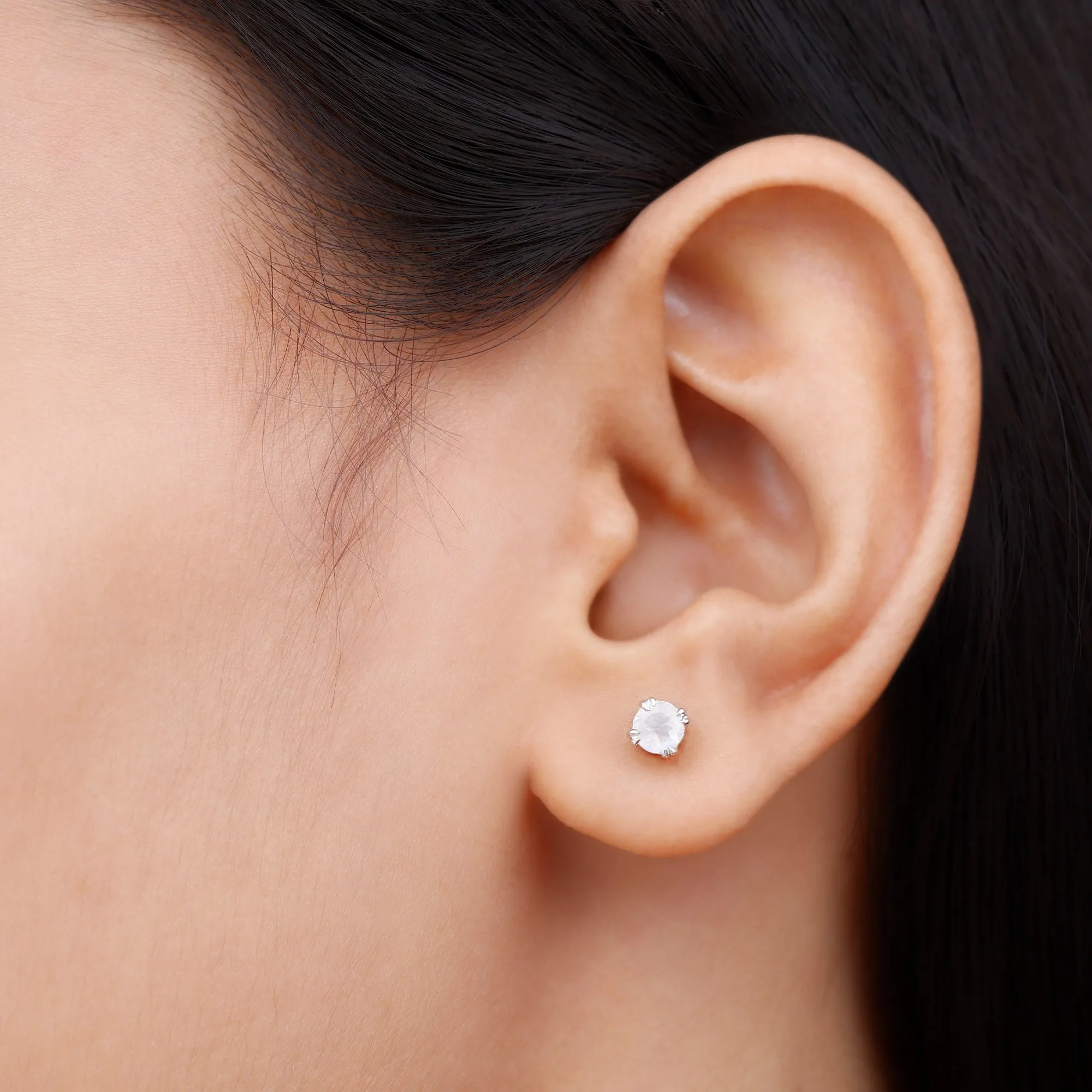 4.5 MM Moonstone Solitaire Stud Earrings in Double Claw Prong Setting
