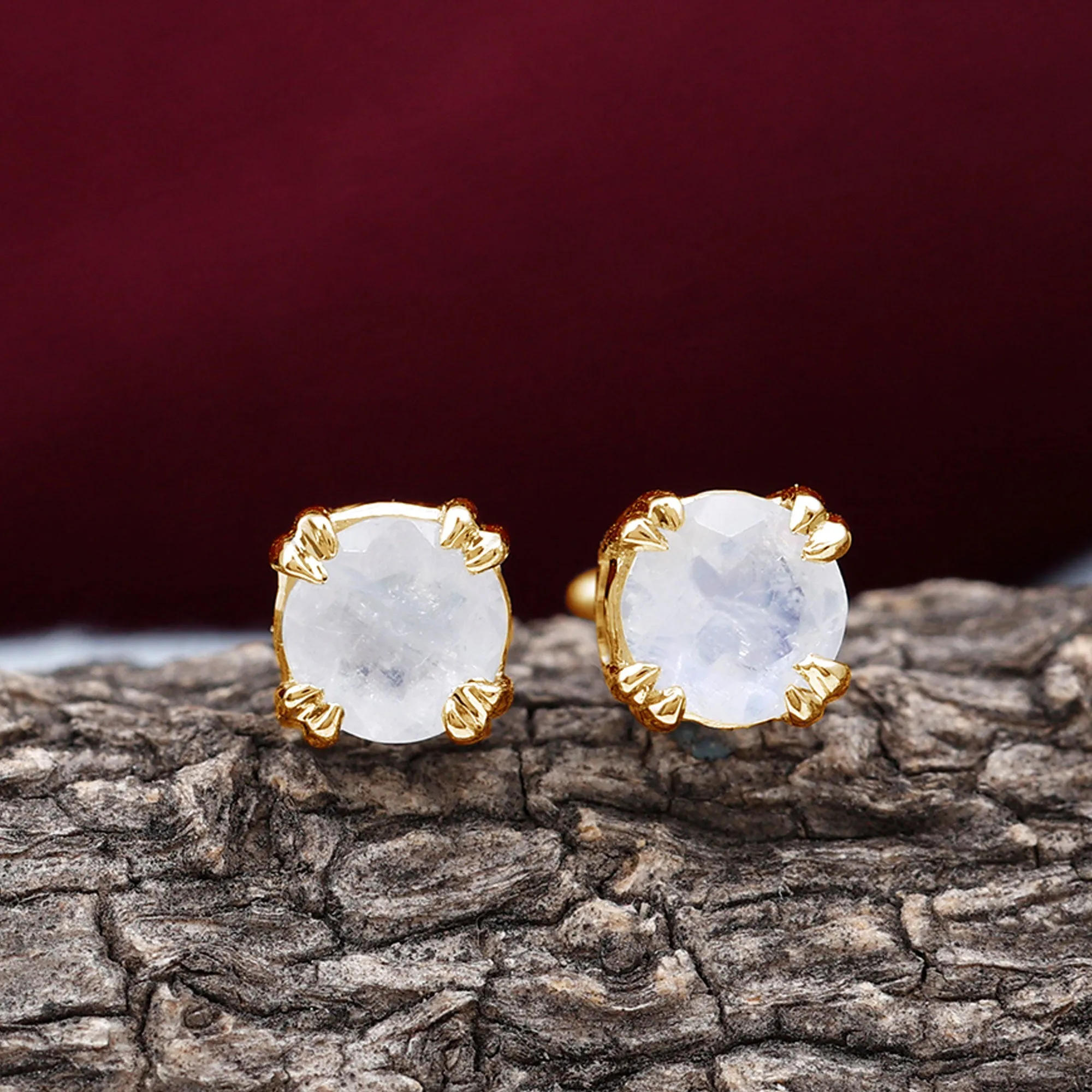 4.5 MM Moonstone Solitaire Stud Earrings in Double Claw Prong Setting