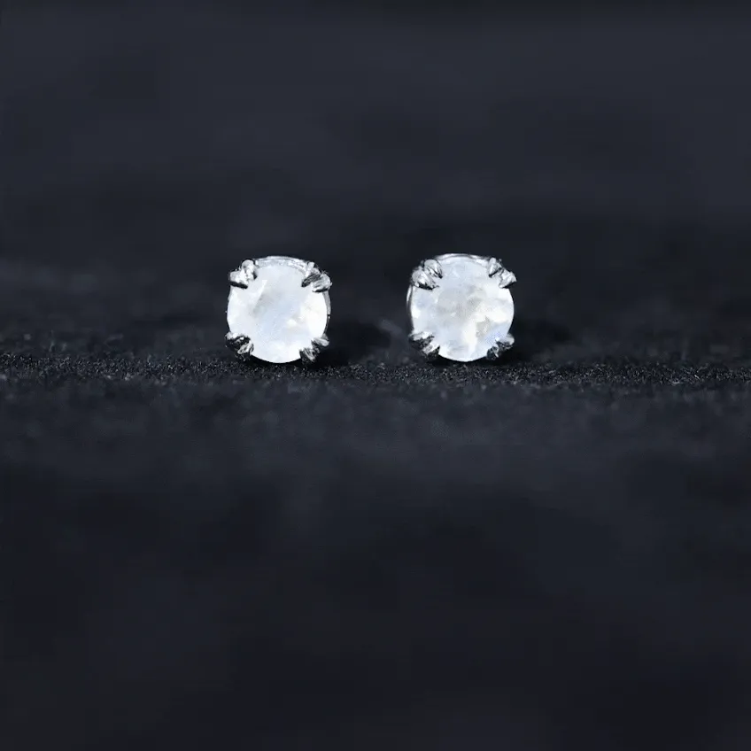 4.5 MM Moonstone Solitaire Stud Earrings in Double Claw Prong Setting