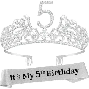 5th Birthday Gifts for Girl, 5th Birthday Tiara and Sash, 5th Birthday Decorations