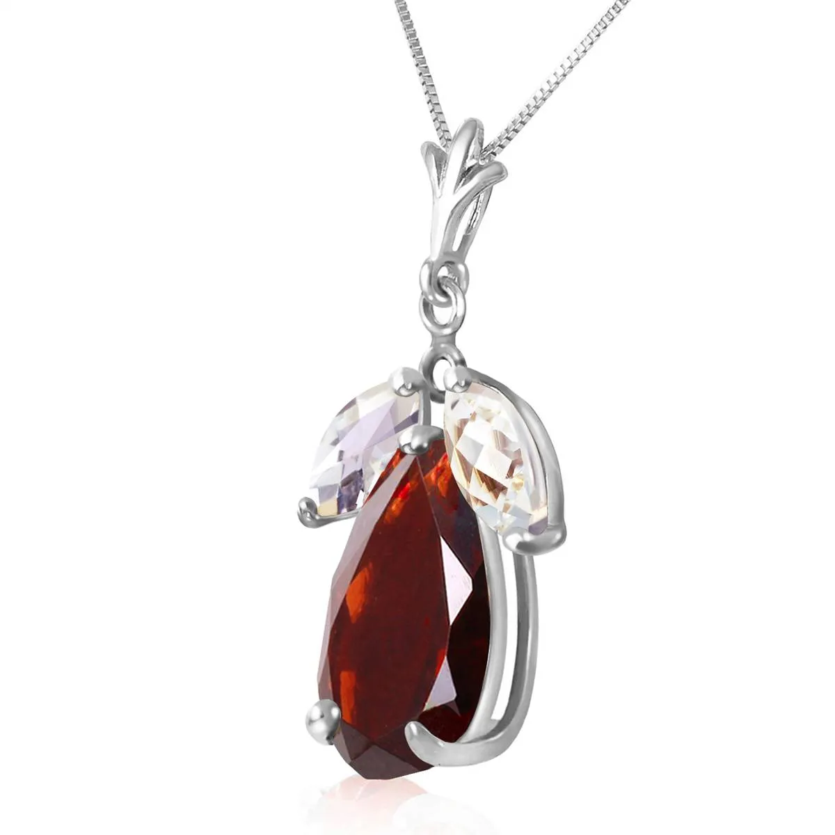 6.5 Carat 14K Solid White Gold Necklace Garnet White Topaz