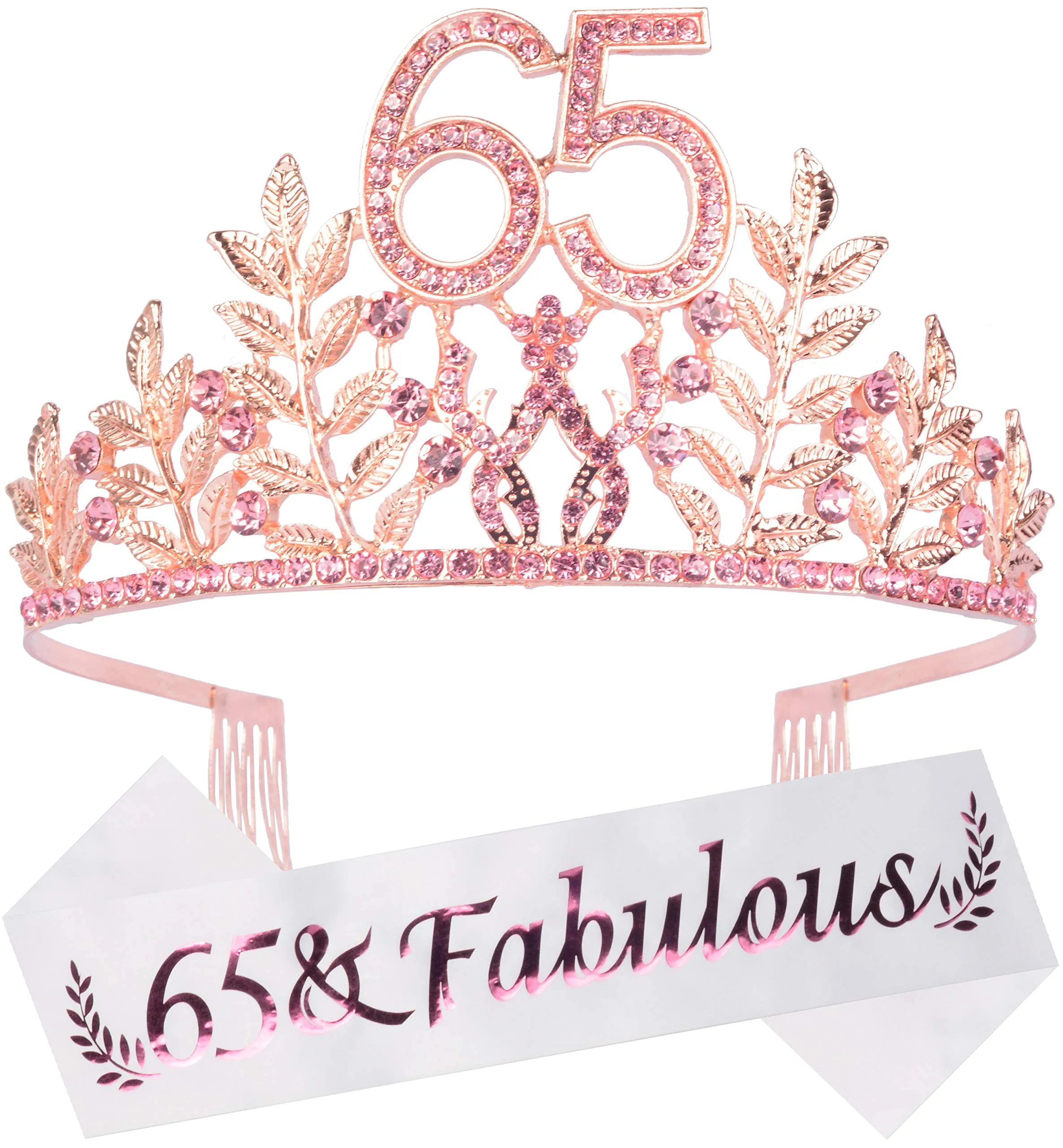 65th Birthday Gifts for Women, 65th Birthday Tiara and Sash, 65 Fabulous Sash and Crystal