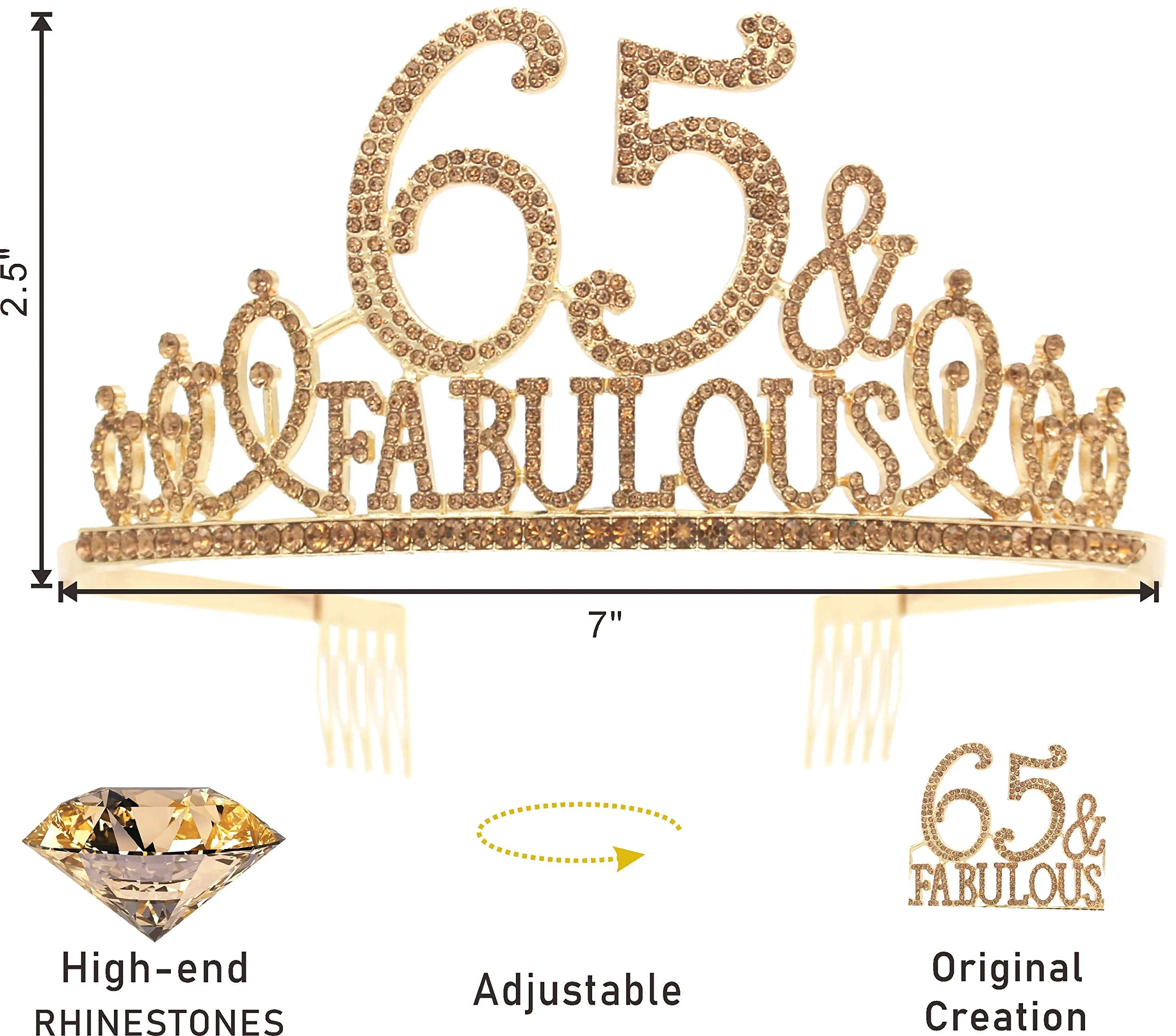 65th Birthday Gifts for Women,65th Birthday Tiara and Sash Golden,65th Birthday