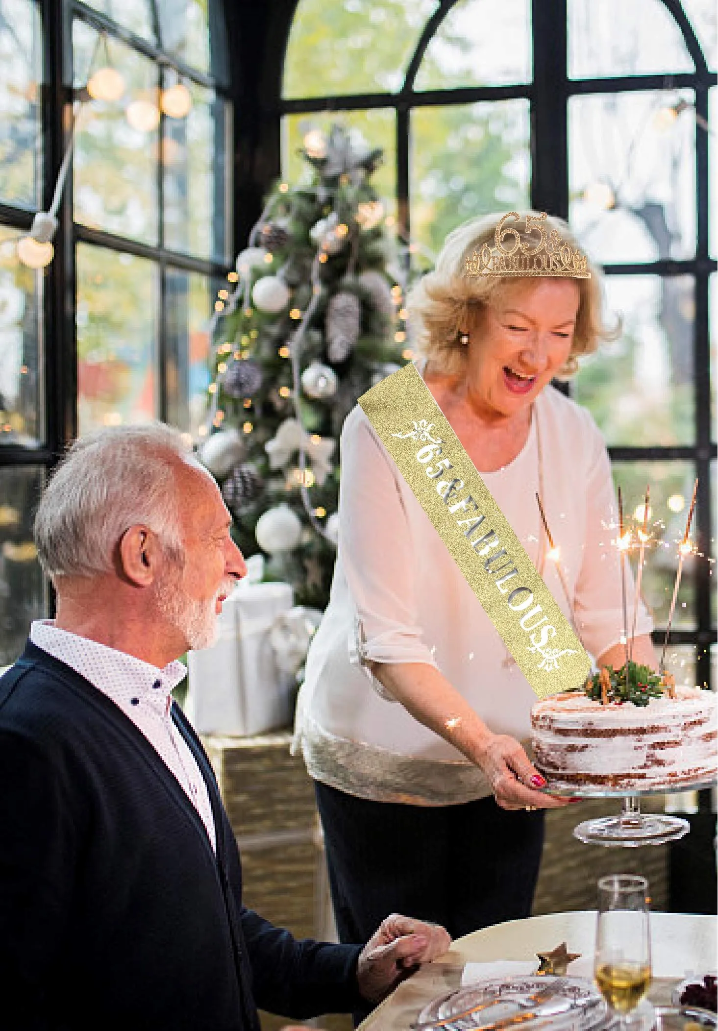 65th Birthday Gifts for Women,65th Birthday Tiara and Sash Golden,65th Birthday
