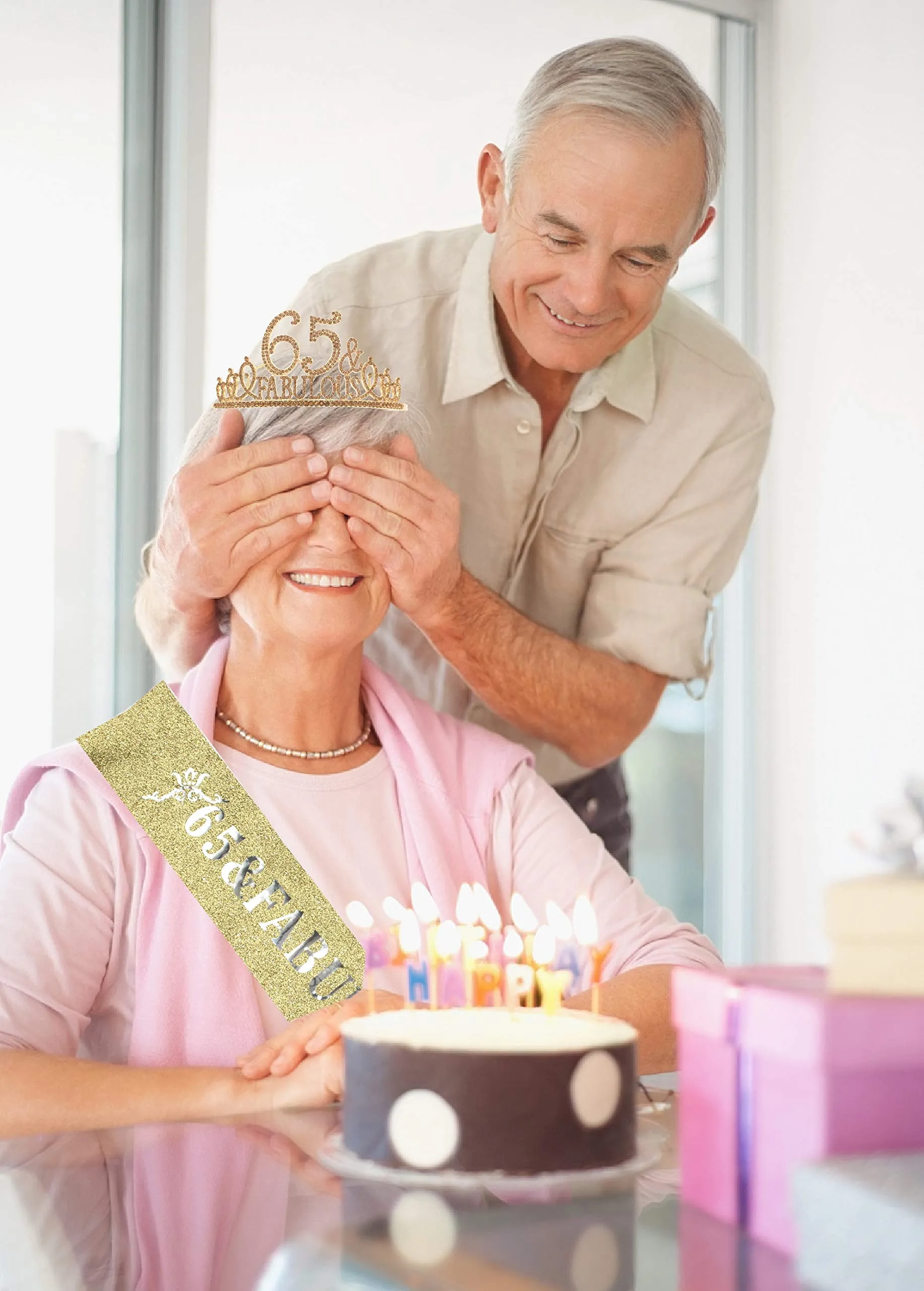 65th Birthday Gifts for Women,65th Birthday Tiara and Sash Golden,65th Birthday