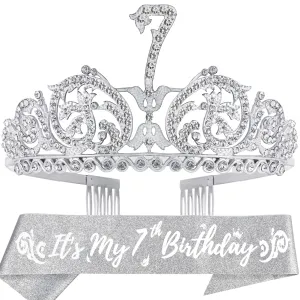 7th Birthday, 7th Birthday Decorations for Girls, 7th Birthday Tiara and Sash, 7th