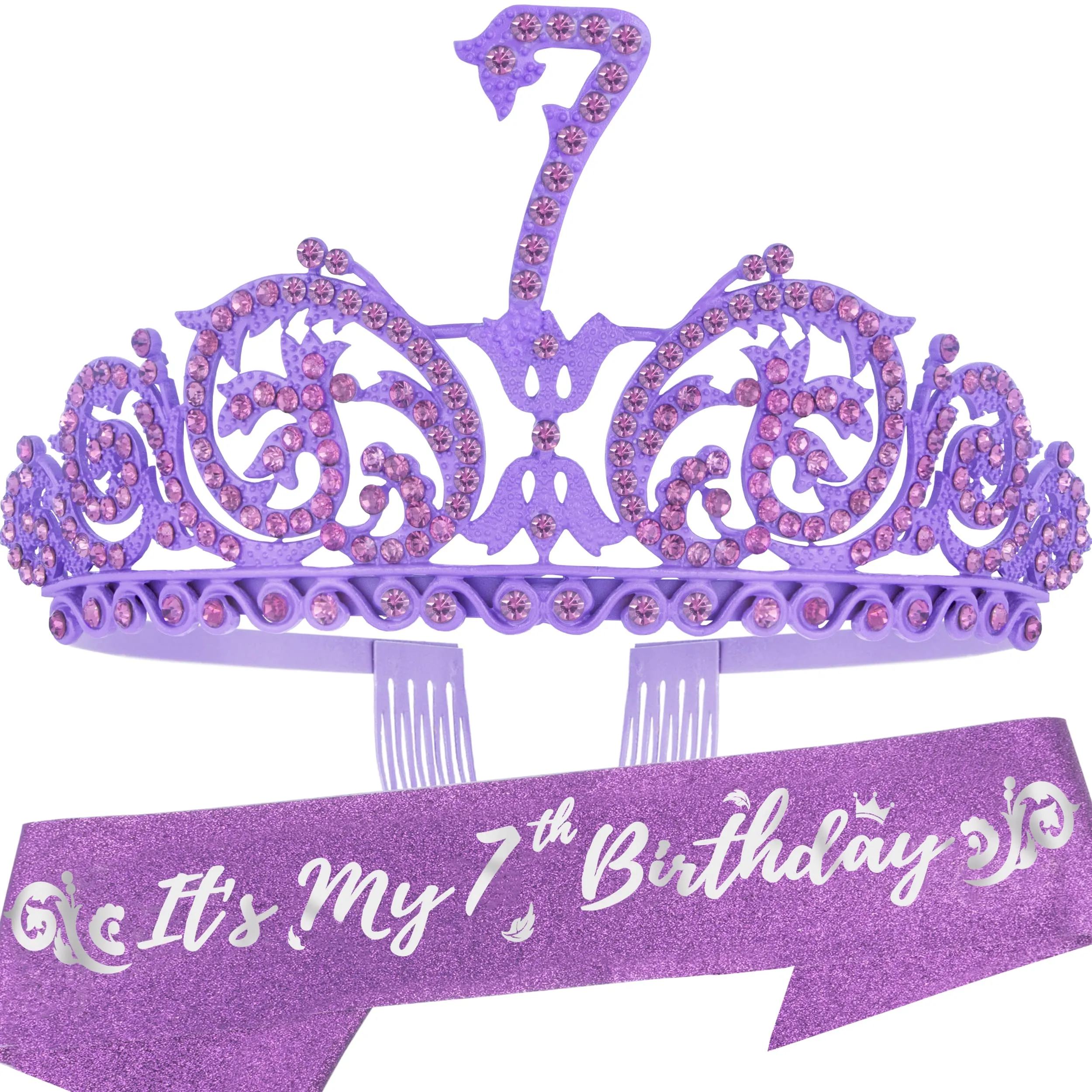 7th Birthday, 7th Birthday Decorations for Girls, 7th Birthday Tiara and Sash, 7th